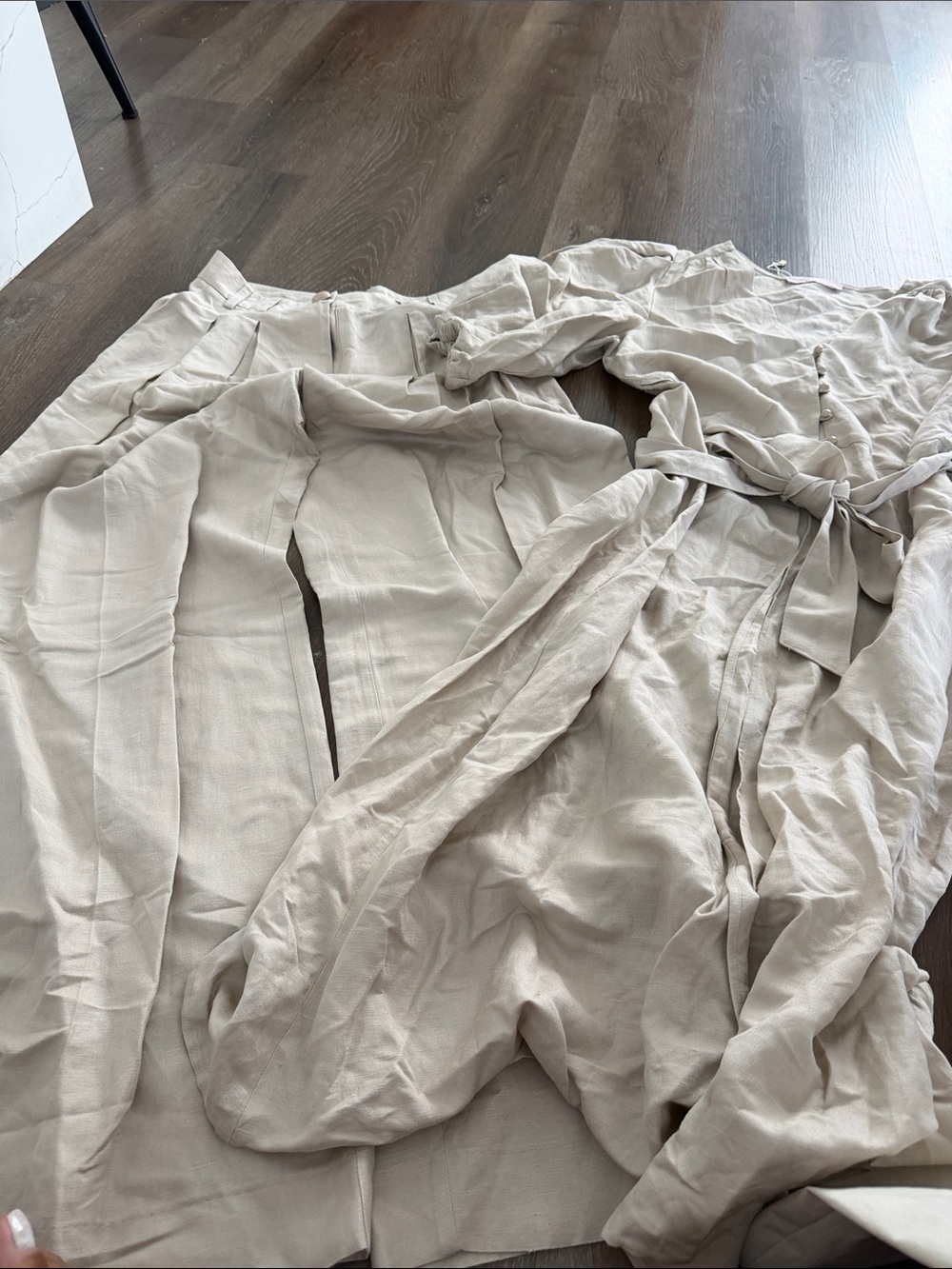 Wide-Leg Linen-Blend Pants in Light Beige